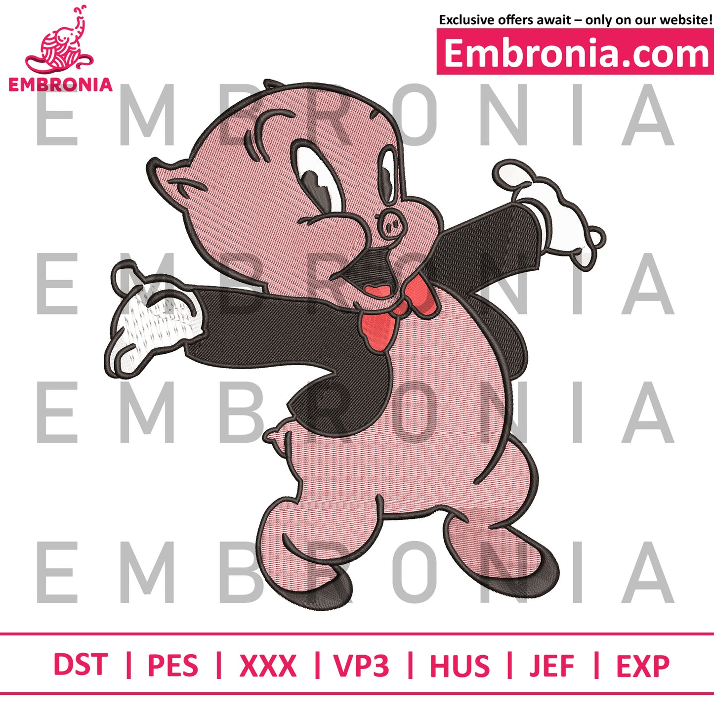 Porky Pig embroidey design,