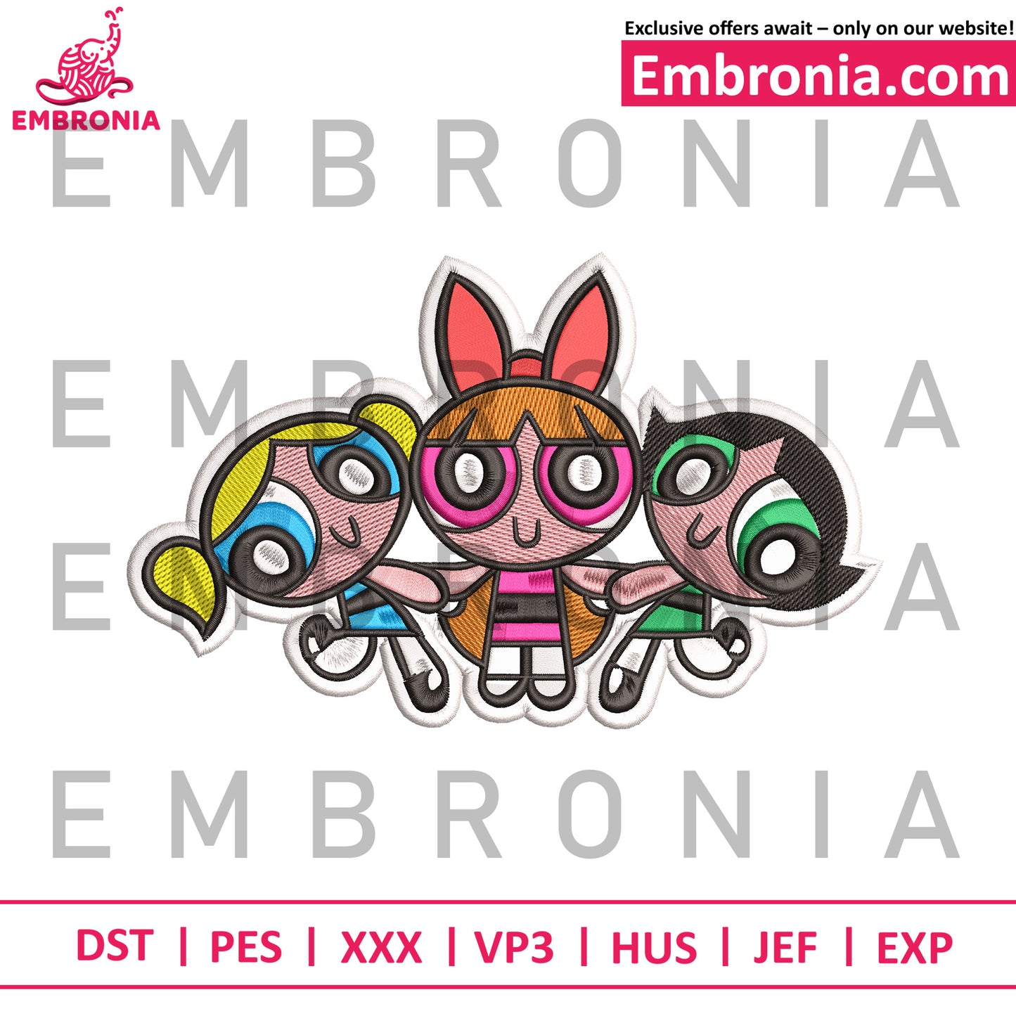 Power puff girl embroidery design
