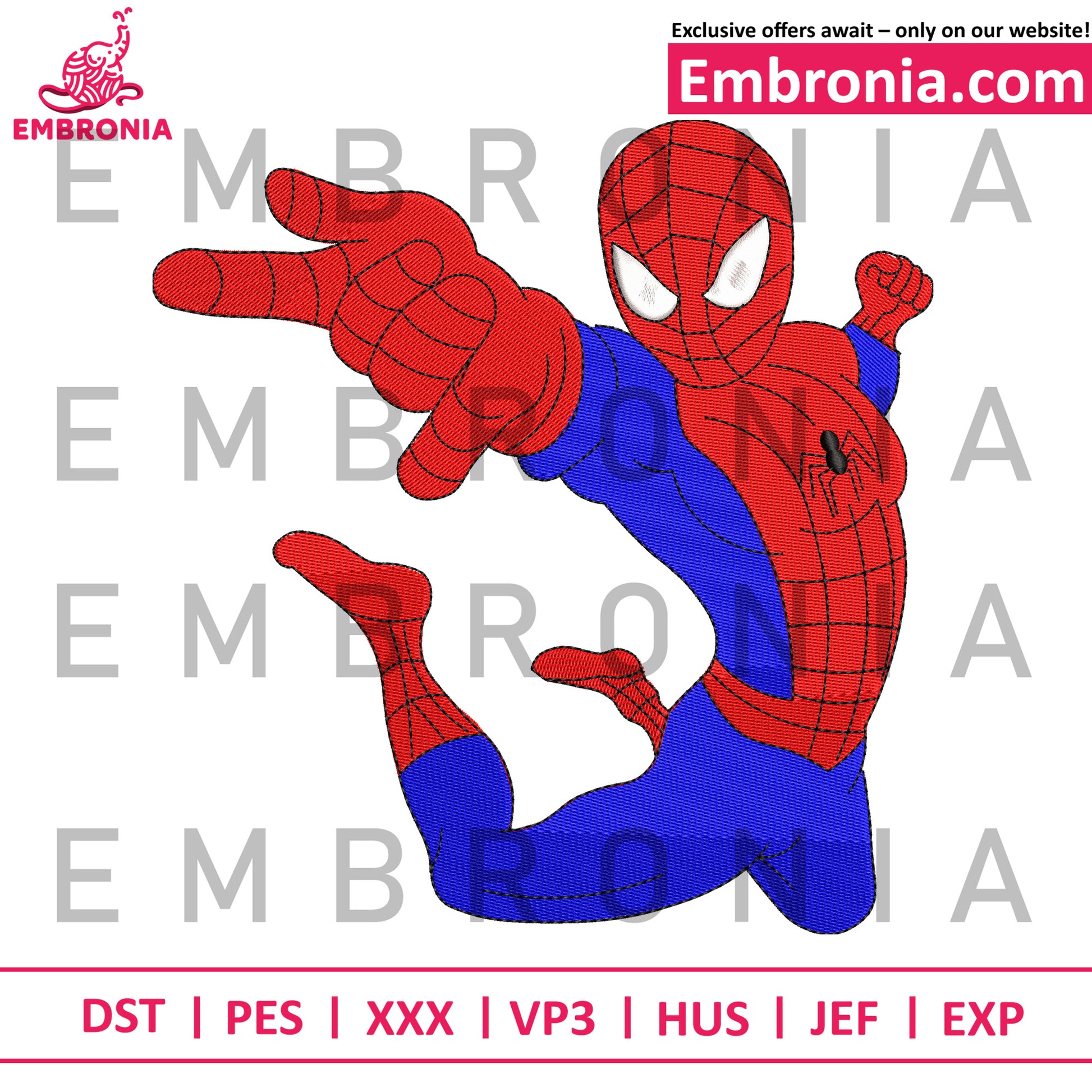 Spiderman flying embroidery