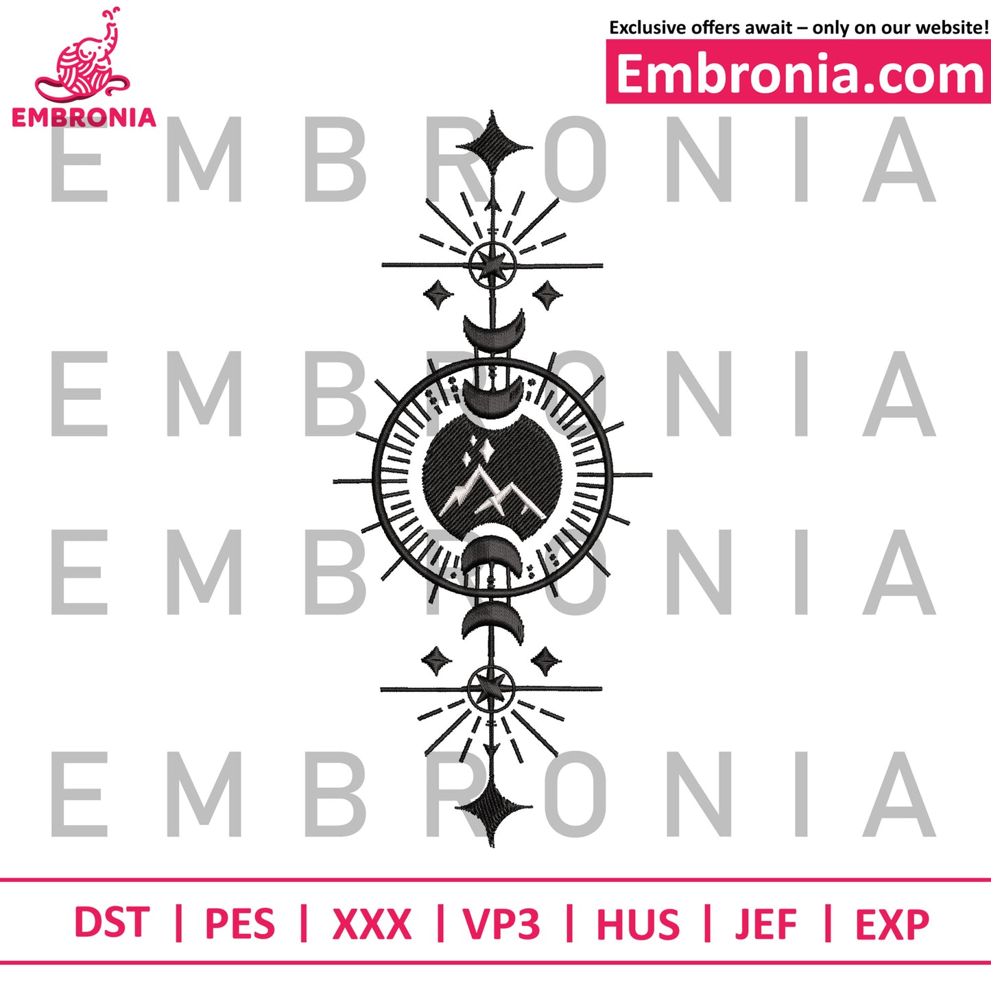 Sun moon design embroidery