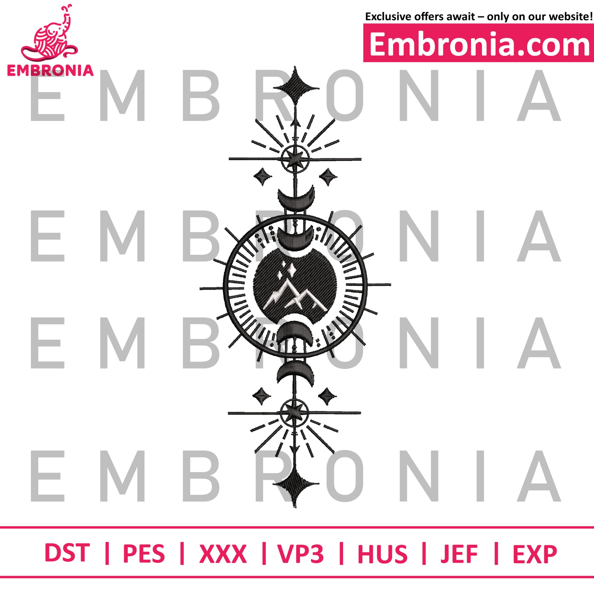 Sun moon design embroidery