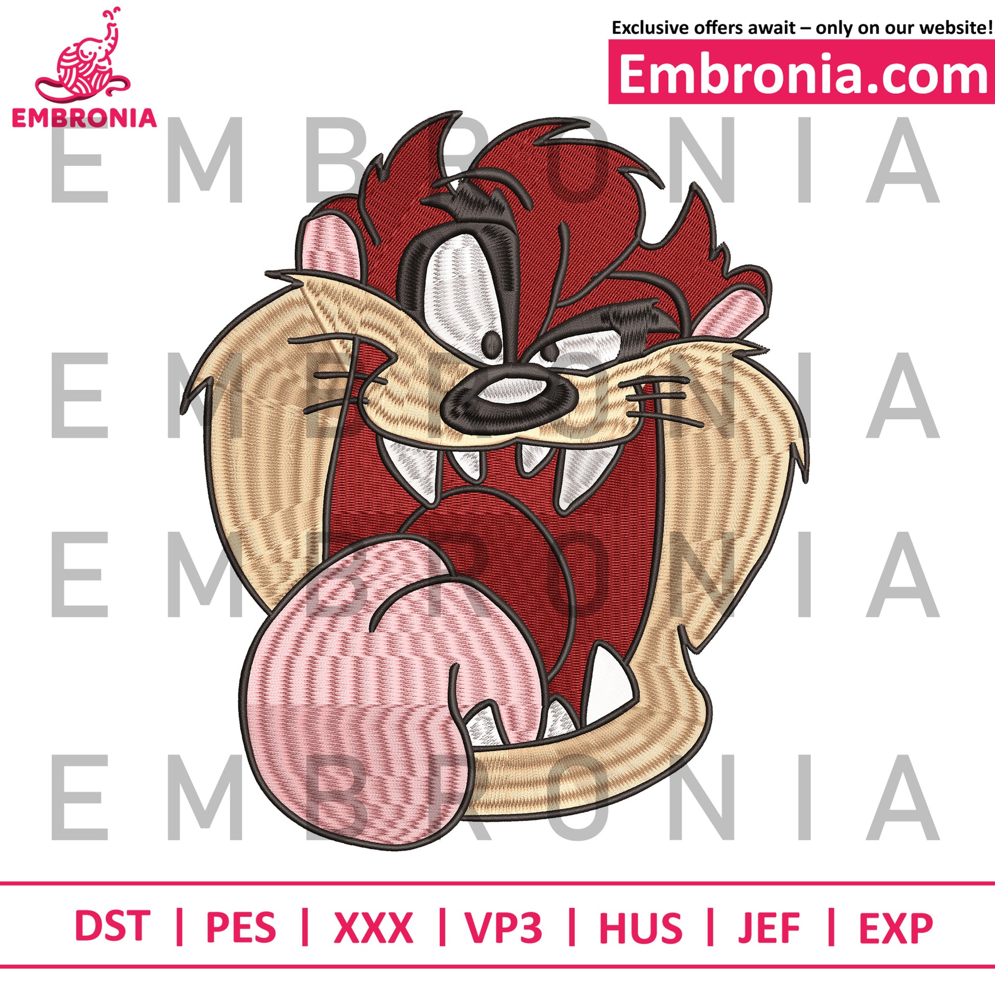 Tasmanian Devil face embroidery