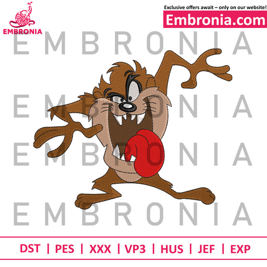 Taz-Mania cartoon embroidery design, tasmanian embroidery, devil dog embroidery