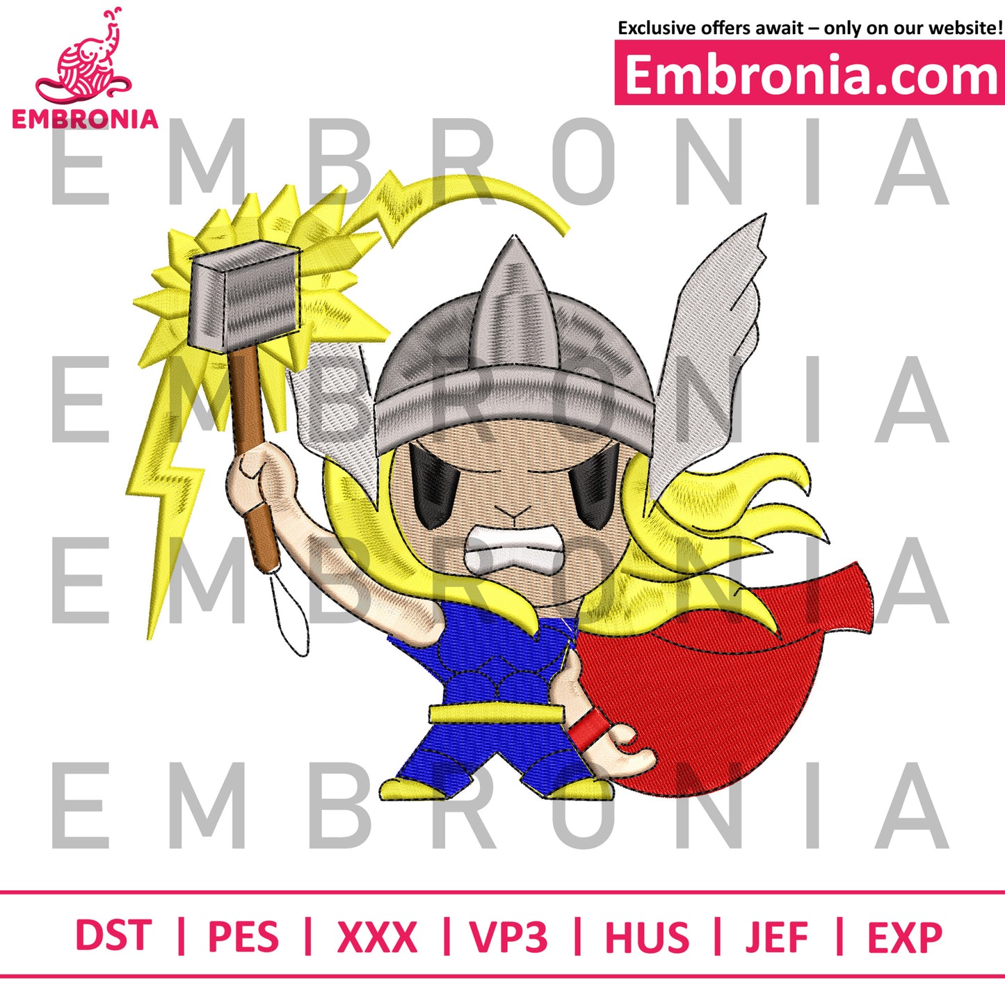 Thor chibi embroidery design