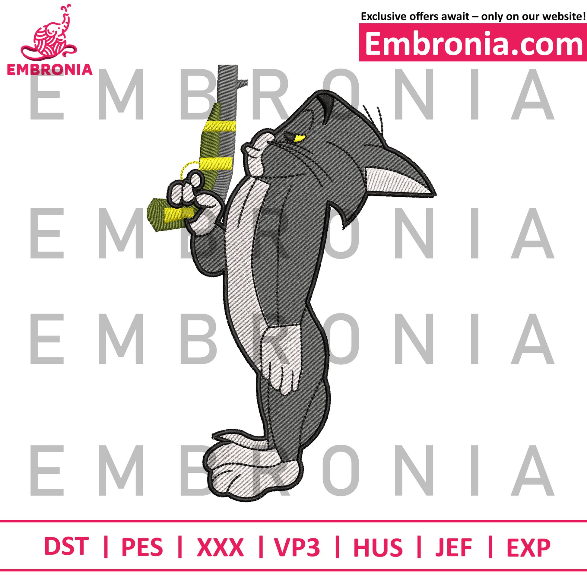 Tom and gun embroidery