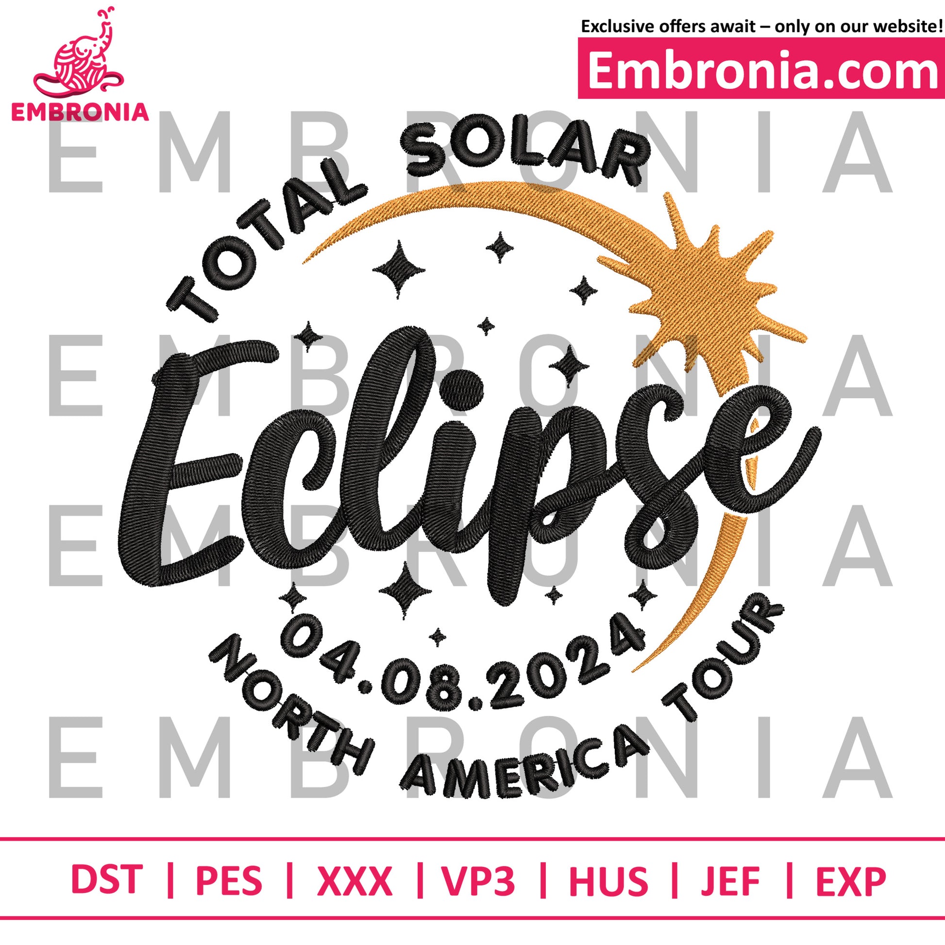 Total solar eclipse 2024 embroidery