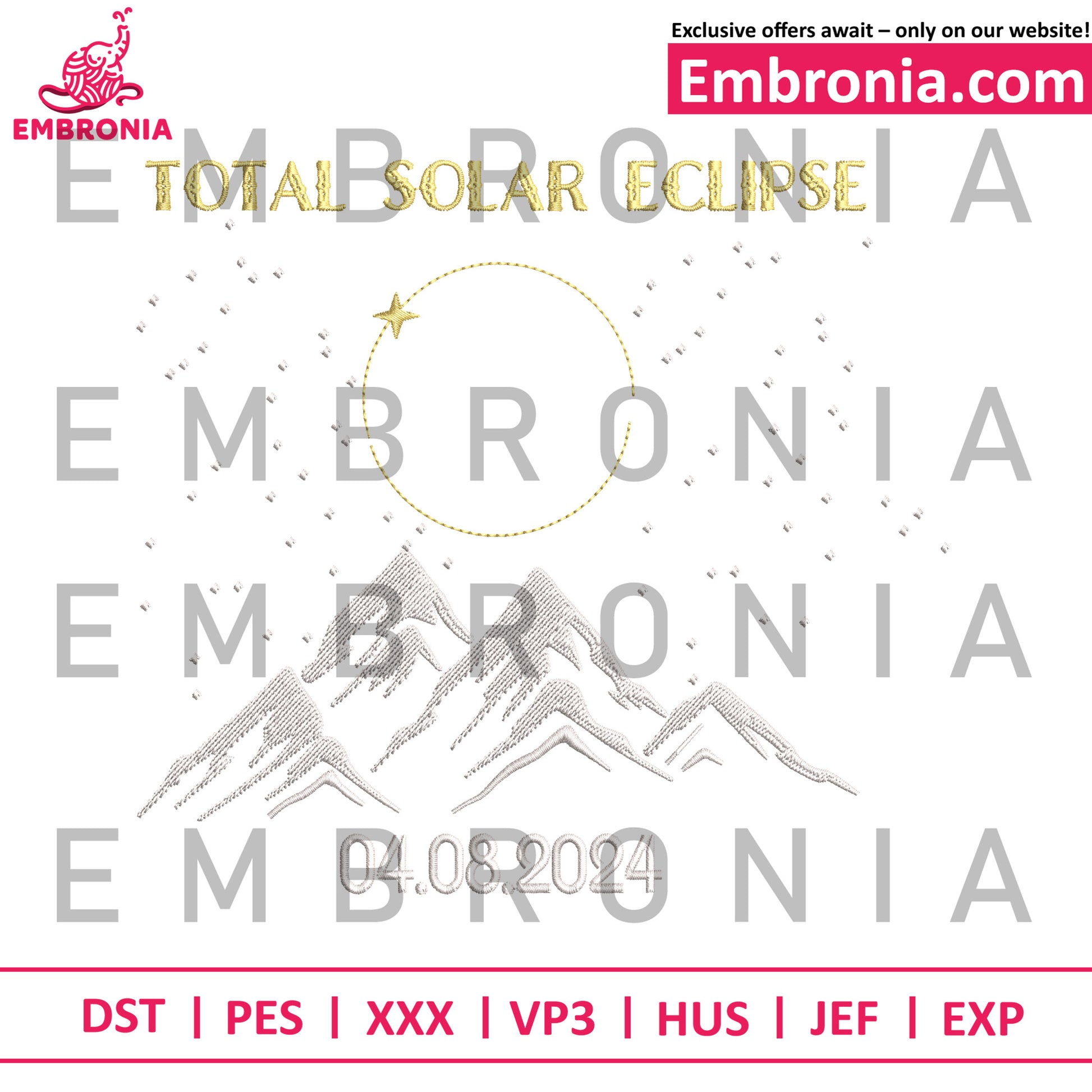 Total solar eclipse embroidery