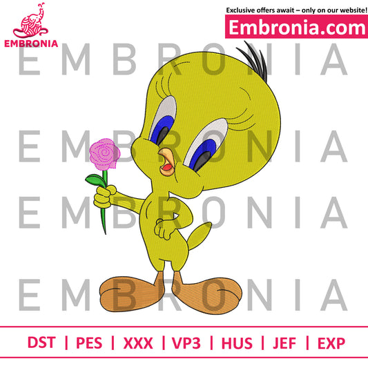 Tweety flower embroidery design