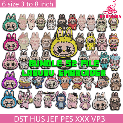 Cute Labubu cartoon Embroidery Bundle, Labubu Embroidery
