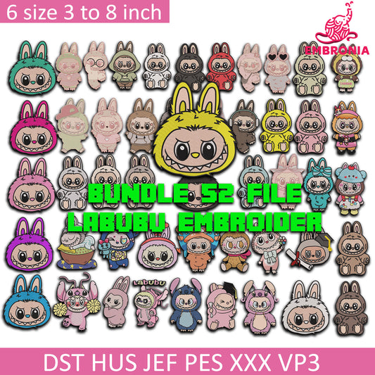 Cute Labubu cartoon Embroidery Bundle, Labubu Embroidery